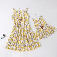 Mommy and Me Dresses Floral Print Yellow Sleeveless Knee-length Strap Dress 3D Print Sweet Matching Outfits miniinthebox - thumbnail