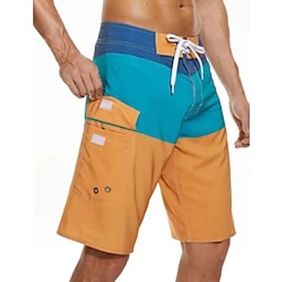 Men's Board Shorts Swimwear Swim Trunks Beach Swimming Pool Breathable Quick Dry Running Casual Drawstring Elastic Waist Color Block Knee Length Gymnatics Activewear Orange Micro-elastic Lightinthebox