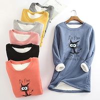 Women's Hoodie Sweatshirt Sherpa Fleece Teddy Yellow Pink Red Cat I'm Fine Everything Is Fine Dailywear Round Neck Plus Size Long Sleeve Fleece miniinthebox - thumbnail