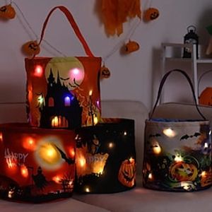 Durable LED Lighting Halloween Tote Bag Washable Halloween Handbag LED Glowing Children Pumpkin Basket for Festival Lightinthebox