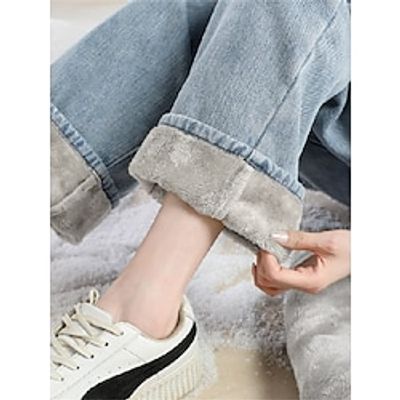 Women's Jeans Fleece Wide Leg Pants Trousers Full Length Fashion Streetwear Street Daily Black Grey Blue XS S Fall Winter Lightinthebox