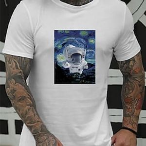 Men's T shirt Hot Stamping Graphic Astronaut Crew Neck Casual Daily Print Short Sleeve Tops Basic Fashion Comfortable Big and Tall White miniinthebox