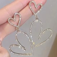 Valentine's Day Double Heart Rhinestone Drop Dangle Earrings Delicate Ear Jewelry For Women Girls Gift Lightinthebox - thumbnail