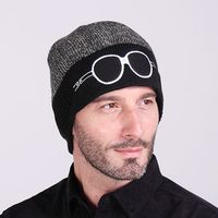 Mens Cartoon Glasses Pattern Knitted Beanie Hat Casual Sport Woolen Warm Ski Hat