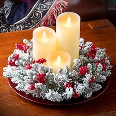 Christmas Candle Garland Rings Flocked Red Fruits Candle Holder Garland Artificial Berries Candle Rings with Pine Cones Mini Wreaths Christmas Centrepiece for Table(Without Candle) miniinthebox
