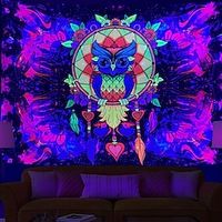 Blacklight UV Reactive Large Tapestry Psychedelic Trippy Owl Astronaut Dormitory Living Room Art Decoration Hanging Cloth miniinthebox - thumbnail