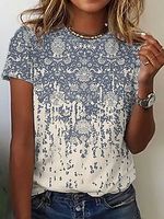 Round Neck Casual Loose Retro Print Short-sleeved T-shirt