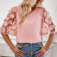 Shirt Blouse Women's Black Pink Blue Solid Color Mesh Street Daily Fashion Round Neck S Lightinthebox