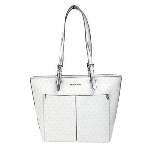 Michael Kors Jet Set Medium Optic White Signature PVC Double Pocket Tote Bag - 83412