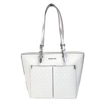 Michael Kors Jet Set Medium Optic White Signature PVC Double Pocket Tote Bag - 83412