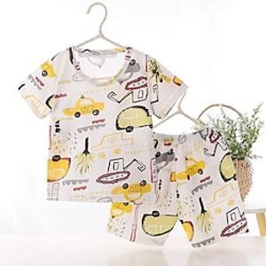 Toddler Boys 2 Pieces Pajama Set 34 Length Sleeve Short Set Net Dinosaur Car Short set net green crocodile Short net dark blue crown Solid Color Animal Crewneck Summer Spring Adorable Home 3-7 Years Lightinthebox