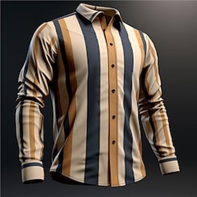 Stripe Business Men's Shirt Daily Wear Going out Spring Turndown Long Sleeve Blue, Orange, Green S, M, L 4-Way Stretch Fabric Shirt Lightinthebox