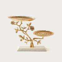 Metallic 2-Tier Cake Stand with Marble Base - 45x25x33 cms