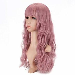Synthetic Wig Deep Wave Neat Bang Wig Medium Length Pink Synthetic Hair Women's Cosplay Party Fashion Pink Lightinthebox