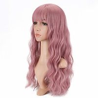 Synthetic Wig Deep Wave Neat Bang Wig Medium Length Pink Synthetic Hair Women's Cosplay Party Fashion Pink Lightinthebox - thumbnail