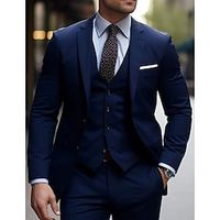 Blue Black Burgundy Men's Wedding Suits 3 Piece Solid Colored Slim Fit Single Breasted Two-buttons 2023 miniinthebox - thumbnail