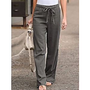 Women's Basic Soft Plus Size Loose Causal Holiday Culottes Wide Leg Chinos Pants Solid Colored Drawstring Blue Black Khaki Gray miniinthebox