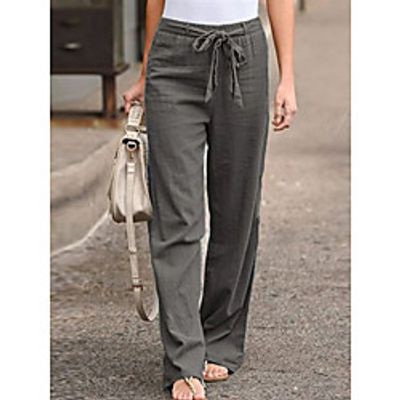 Women's Basic Soft Plus Size Loose Causal Holiday Culottes Wide Leg Chinos Pants Solid Colored Drawstring Blue Black Khaki Gray miniinthebox
