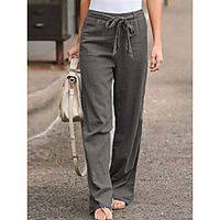Women's Basic Soft Plus Size Loose Causal Holiday Culottes Wide Leg Chinos Pants Solid Colored Drawstring Blue Black Khaki Gray miniinthebox - thumbnail