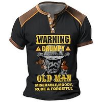 Old Man Miserable Moody BudeForgetful Men's Vintage Classic 3D Print T shirt Tee Henley Shirt Sports Outdoor Holiday Going out T shirt Black Brown Army Green Short Sleeve Henley Shirt Spring  Summer Lightinthebox