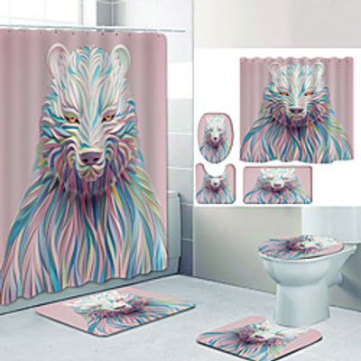 Pink Cake Bear Digital Printing Four-piece Set Shower Curtains and Hooks Modern Polyester Machine Made Waterproof Bathroom Lightinthebox