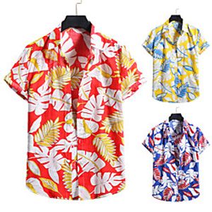 Men's Shirt Other Prints Graphic Tropical Print Short Sleeve Casual Tops Lightweight Tropical Comfortable Beach Blue Red Yellow miniinthebox