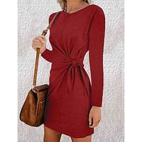 Women's Casual Dress Bodycon Sheath Dress Mini Dress Lace up Ruched Outdoor Street Daily Fashion Streetwear Crew Neck Long Sleeve 2023 Regular Fit Pink Wine Royal Blue Color S M L XL XXL Size Lightinthebox - thumbnail