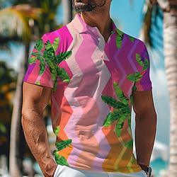 Tropical Floral Botanical Men's Casual 3D Print Golf Polo Outdoor Daily Wear Streetwear Polyester Short Sleeve Turndown Polo Shirts Pink Blue Spring Summer S M L Micro-elastic Lapel Polo Lightinthebox