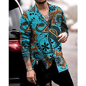 Men's Shirt 3D Print Floral Turndown Daily Holiday 3D Print Button-Down Long Sleeve Tops Casual Fashion Breathable Blue Lightinthebox