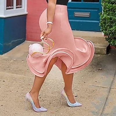 Women's Skirt Long Skirt Midi Black Pink Green Skirts Fall  Winter Ruffle Fashion Elegant Party Street S M L Lightinthebox