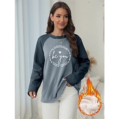 Women's Sweatshirt Pullover Fleece Lined Letter Teddy Fuzzy Print Navy Blue Blue Gray Casual Sports Round Neck Long Sleeve Top Micro-elastic Fall Winter Lightinthebox Women's Sweatshirt Pullover Fleece Lined Letter Teddy Fuzzy Print Navy Blue Blue Gray Casual Sports Round Neck Long Sleeve Top Micro-elastic Fall Winter Lightinthebox