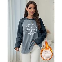 Women's Sweatshirt Pullover Fleece Lined Letter Teddy Fuzzy Print Navy Blue Blue Gray Casual Sports Round Neck Long Sleeve Top Micro-elastic Fall  Winter Lightinthebox - thumbnail