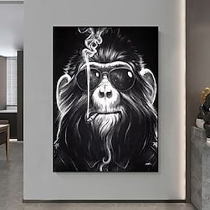 Handmade Oil Painting Canvas Wall Art Decoration Modern Animal Cool Black Monkey for Home Decor Rolled Frameless Unstretched Painting Lightinthebox