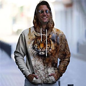 Men's Unisex Pullover Hoodie Sweatshirt Graphic Prints Tiger Print Daily Sports 3D Print Casual Designer Hoodies Sweatshirts  Brown miniinthebox