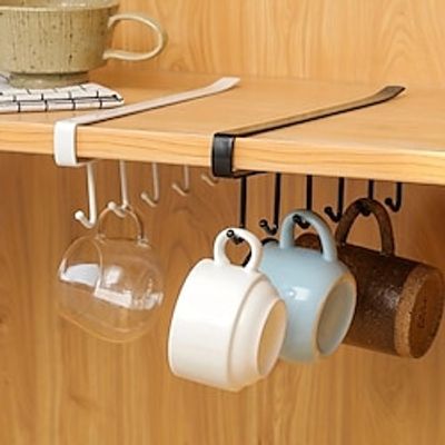 1pc, Cup Holder Hanger Under Cabinet, Mug Hook Hanger Under Shelf, Punch Free 6 Hook Coffee Cup Mug Holder Hanger For Kitchen, White Black Lightinthebox