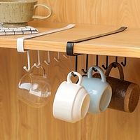 1pc, Cup Holder Hanger Under Cabinet, Mug Hook Hanger Under Shelf, Punch Free 6 Hook Coffee Cup Mug Holder Hanger For Kitchen, White Black Lightinthebox - thumbnail