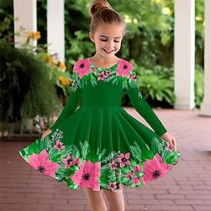 Carnival Girls' 3D Floral Dress Long Sleeve 3D Print Spring Fall Sports  Outdoor Daily Holiday Cute Casual Beautiful Kids 3-12 Years Casual Dress A Line Dress Above Knee Polyester Regular Fit Lightinthebox