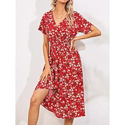 Women's Casual Dress Swing Dress Floral Print V Neck Midi Dress Streetwear Holiday Vacation Short Sleeve Summer Lightinthebox