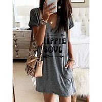 Women's A Line Dress Short Mini Dress Gray Short Sleeve Print Letter Print Spring Summer V Neck Casual 2022 S M L XL XXL 3XL Lightinthebox - thumbnail