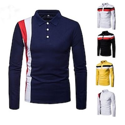 Men's Polo Shirt Golf Shirt Casual Holiday Lapel Classic Long Sleeve Fashion Comfortable Stripe Button Summer Spring   Fall Regular Fit White  Red Black White Yellow Dark Blue Black-white Polo Shirt Lightinthebox