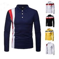 Men's Polo Shirt Golf Shirt Casual Holiday Lapel Classic Long Sleeve Fashion Comfortable Stripe Button Summer Spring   Fall Regular Fit White  Red Black White Yellow Dark Blue Black-white Polo Shirt Lightinthebox - thumbnail