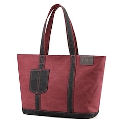 Women's Shoulder Bag Canvas Tote Bag Canvas Daily Large Capacity Foldable Lightweight Color Block Red Green Khaki miniinthebox