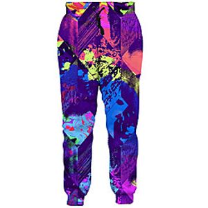 Men's Casual Athleisure Daily Sports Jogger Pants Sweatpants Pants Color Block Abstract Full Length 3D Print Drawstring Pocket Purple miniinthebox