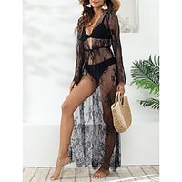 Women's Summer Dress Cover Up Lace up Lace Vacation Swimming Pool Beach Wear Holiday Long Sleeve Black White Color S M L XL Size Lightinthebox