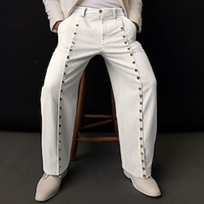 Men's Dress Pants Trousers Suit Pants Button Front Pocket Straight Leg Plain Comfort Business Daily Holiday Fashion Chic  Modern Black White miniinthebox