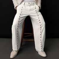 Men's Dress Pants Trousers Suit Pants Button Front Pocket Straight Leg Plain Comfort Business Daily Holiday Fashion Chic  Modern Black White miniinthebox - thumbnail