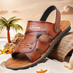 Men's Sandals Flat Sandals Leather Breathable Comfortable Slip Resistant Buckle Black Brown Lightinthebox