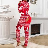 Women's ChristmasPjs Pajamas Onesies Jumpsuits One Piece Snowflake Trees Simple Comfort Soft Daily Carnival Warm Long Sleeve Winter Fall Red  Pjs Lightinthebox - thumbnail