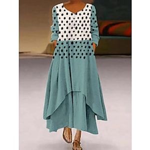 Women's Long Dress Maxi Dress Casual Dress Swing Dress Print Dress Polka Dot Fashion Modern Daily Vacation Weekend Button Layered 34 Length Sleeve Crew Neck Dress Loose Fit Green Spring Fall S M L Lightinthebox