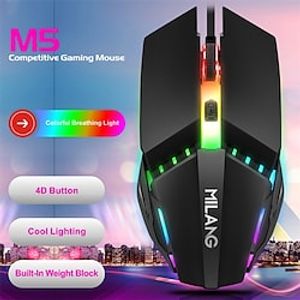 Optical Gaming Mouse Led Breathing Light 800/1200/1600 dpi 3 Adjustable DPI Levels 4 pcs Keys miniinthebox